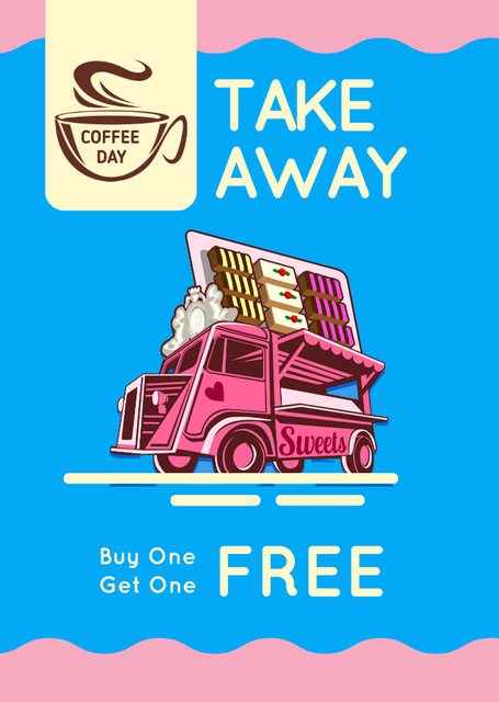 Bus with Coffee to-go offer Flyer A6 Design Template