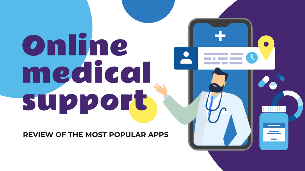Online Medical Support Doctor on Phone Screen Youtube Thumbnail Design Template