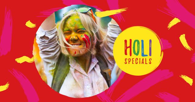 Holi Festival Sale with Girl in Paint Facebook ADデザインテンプレート