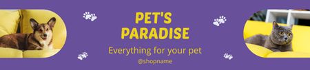 Plantilla de diseño de Tienda de mascotas con perro y gato en púrpura Ebay Store Billboard 