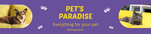 Designvorlage Pet Shop with Dog and Cat on Purple für Ebay Store Billboard
