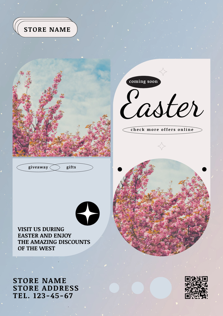 Easter Holiday Deals with Sakura Tree Poster Tasarım Şablonu