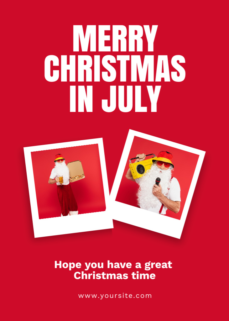 Ontwerpsjabloon van Flayer van Christmas in July with Santa Claus in Panama Hat