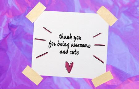 Love Phrase with Cute Pink Heart on Violet Thank You Card 5.5x8.5in Design Template