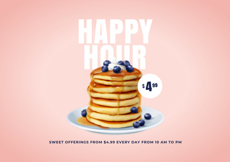 Plantilla de diseño de Cafe Promo with Sweet Pancakes with Blueberries Flyer A5 Horizontal 