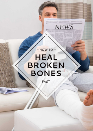 Man with Broken Leg reading Newspaper Invitation Design Template