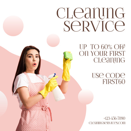 Designvorlage Women with Sprayer and Sponge for Cleaning Services Offer für Instagram AD
