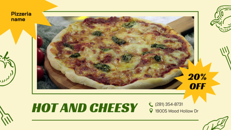 Finom és sajtos pizza szeletekre vágva a pizzériában Full HD video tervezősablon