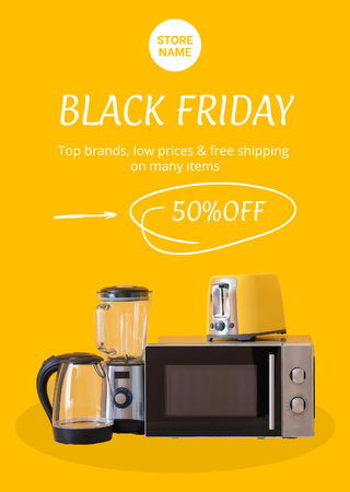 Electronics Sale on Black Friday Yellow Postcard A6 Vertical Design Template