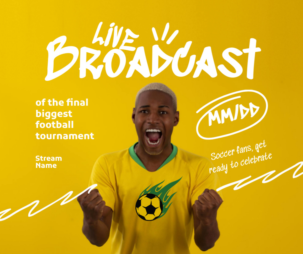 Soccer Tournament Live Broadcast Announcement Facebookデザインテンプレート