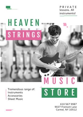 Music Store Special Offer with Man playing Guitar Poster B2 Design Template