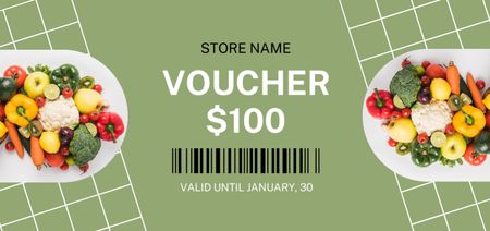 Grocery Store Voucher With Vegetables On Plates Coupon Din Large – шаблон для дизайна