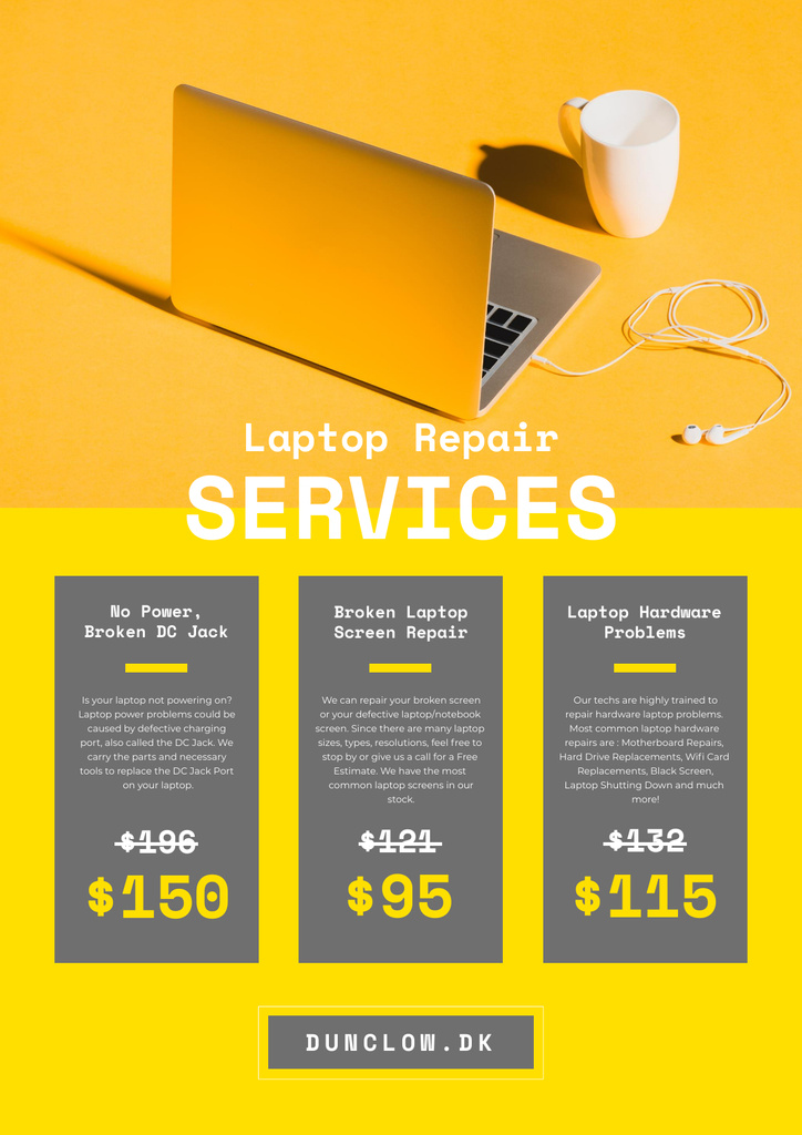 Plantilla de diseño de Gadgets Repair Service Offer with Laptop and Headphones Poster 