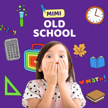 Funny Scared Girl with School Stationery Album Cover Πρότυπο σχεδίασης