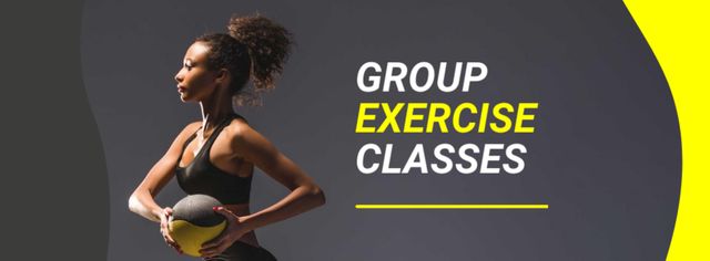Plantilla de diseño de Group Exercise Classes Offer with Athletic Woman Facebook cover 
