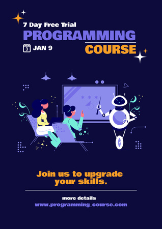 Programming Course Ad with Robot Poster tervezősablon