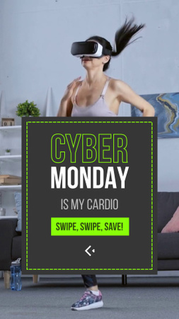 Plantilla de diseño de Oferta de Cyber Monday con mujer haciendo ejercicio con gafas VR TikTok Video 