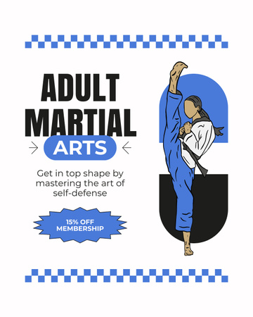 Plantilla de diseño de Anuncio de clases de artes marciales para adultos con ilustración de Girl Fighter Instagram Post Vertical 