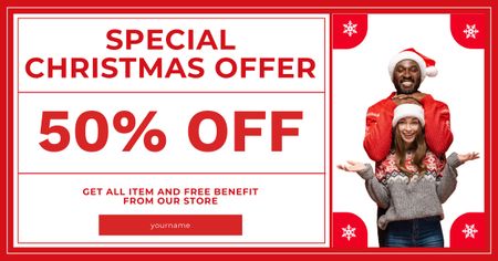 Multiracial Couple on Special Christmas Offer Facebook AD Design Template