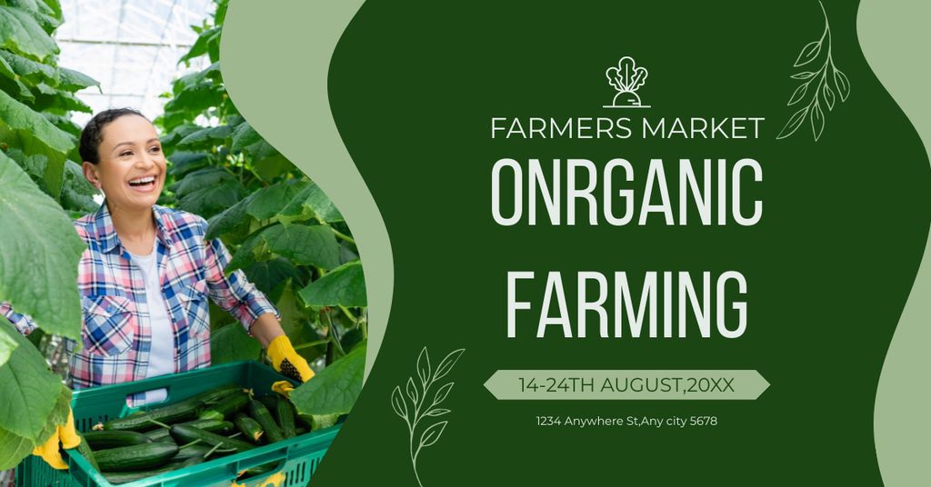 Young Woman Harvests Organic Cucumbers Facebook AD Šablona návrhu