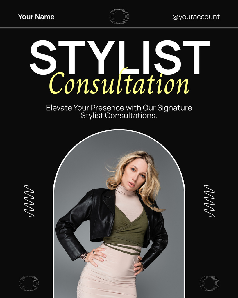 Fashion and Styling Consultation Ad on Black Instagram Post Vertical Πρότυπο σχεδίασης