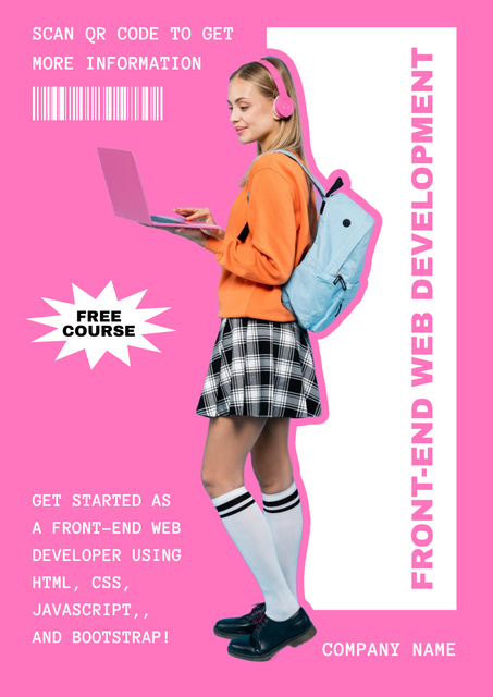 Free Web Development Course Announcement Poster Πρότυπο σχεδίασης