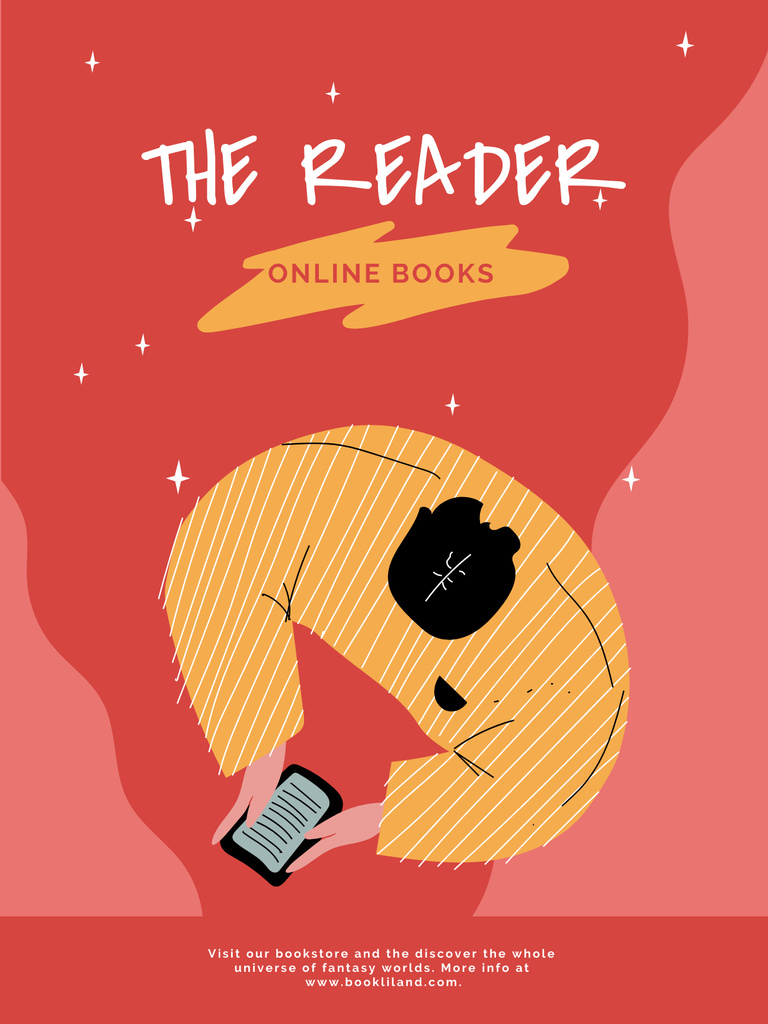 Girl Reading Books Online Poster US – шаблон для дизайна