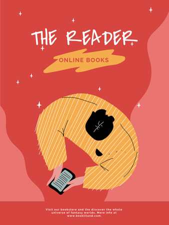 Girl Reading Books Online Poster US Design Template