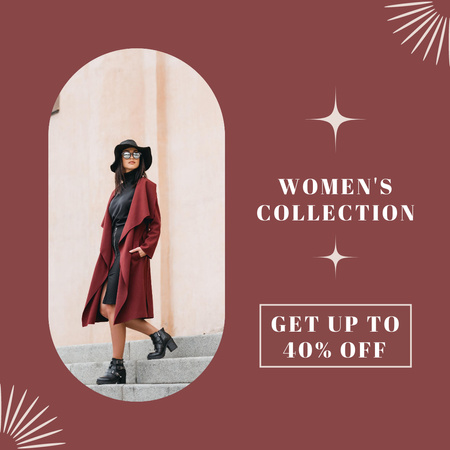 Female Clothing Collection Ad with Lady in Coat Instagram Design Template