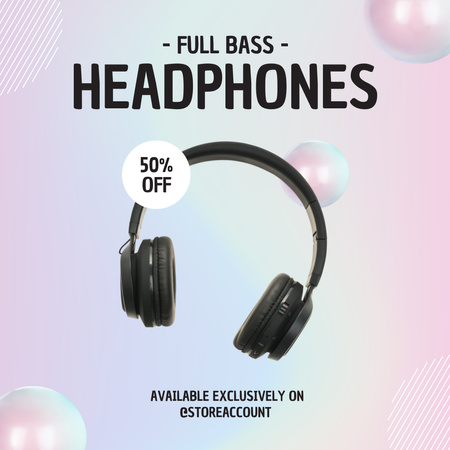 Offer Discount on Black Headphones Instagram AD Design Template