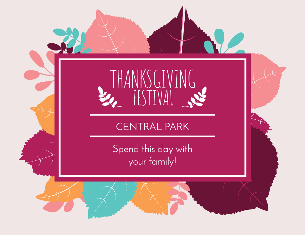 Thanksgiving Festival Event Announcement with Autumn Leaves Flyer 8.5x11in Horizontal tervezősablon