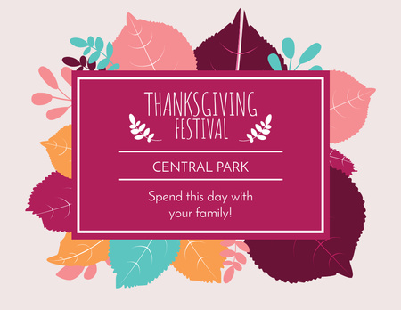 Thanksgiving Festival Event Announcement with Autumn Leaves Flyer 8.5x11in Horizontal Design Template