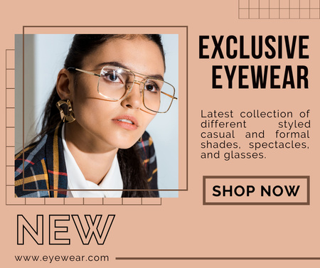 Exclusive Eyeware Sale Anouncement with Business Women in Glasses Facebook Design Template