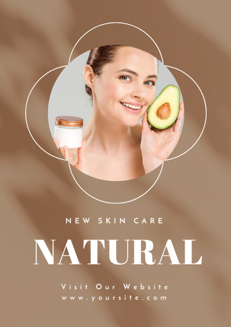 Template di design Natural Skincare Product Offer with Woman and Avocado Flyer A4