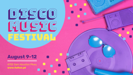 Музыкальный фестиваль анонс красочных атрибутов вечеринки FB event cover – шаблон для дизайна