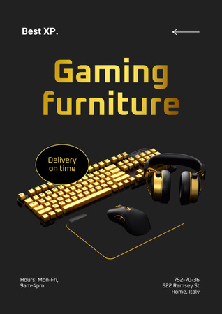 Gaming Gear Ad with Keyboard and Headphones Poster Design Template