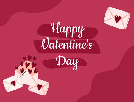 Valentine's Day Greeting with Envelopes and Red Hearts Postcard 4.2x5.5inデザインテンプレート