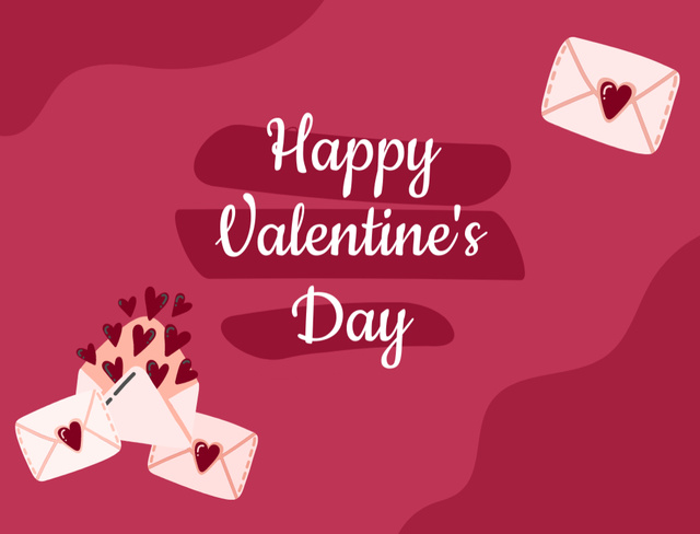 Valentine's Day Greeting with Envelopes and Red Hearts Postcard 4.2x5.5in Tasarım Şablonu