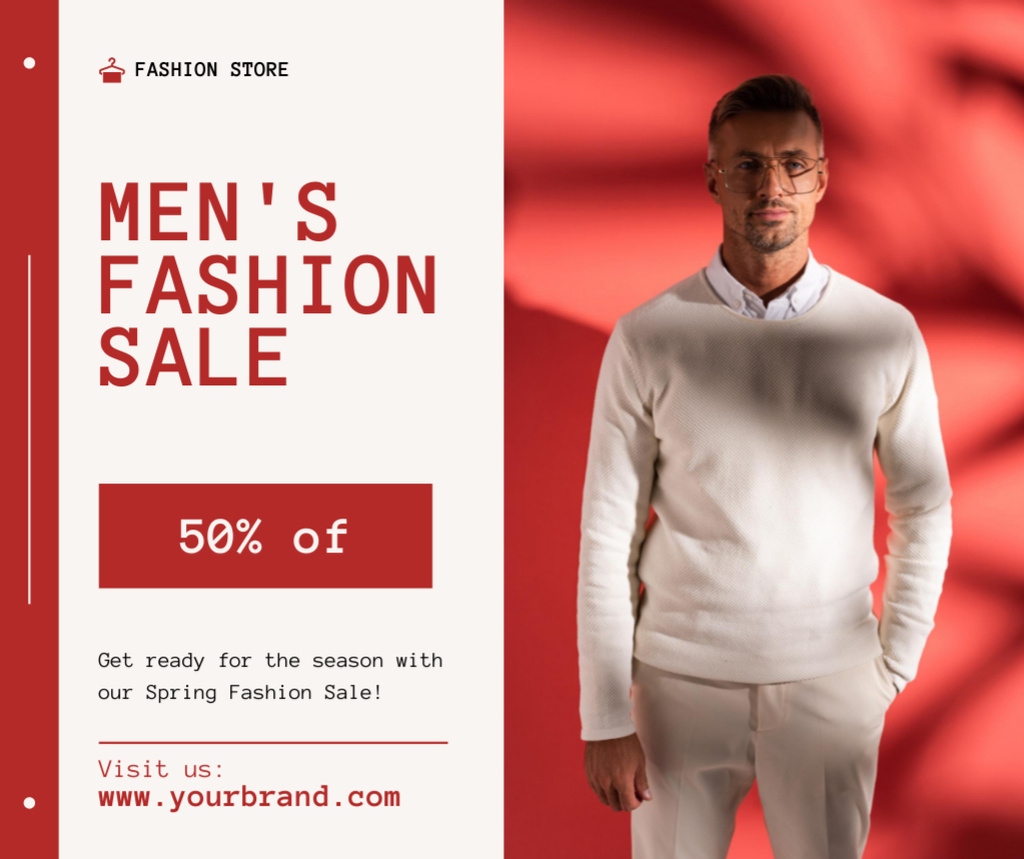 Fashion Spring Sale with Man in White Facebook Modelo de Design