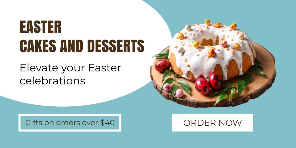 Easter Cakes and Desserts Offer with Sweet Pie Twitter Tasarım Şablonu