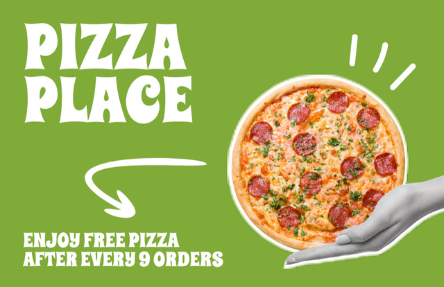 Designvorlage Free Pizza Offer on Green für Business Card 85x55mm