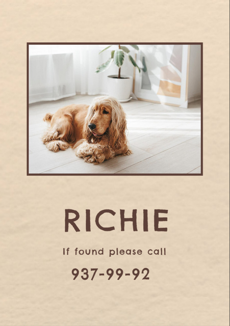 Lost Dog Information with Cute Cocker Spaniel Flyer A7 – шаблон для дизайна