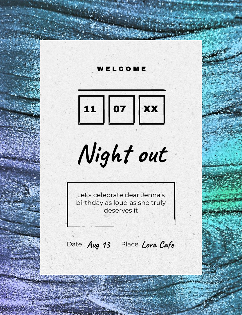 Plantilla de diseño de Night Party Announcement with Shiny Texture Invitation 13.9x10.7cm 