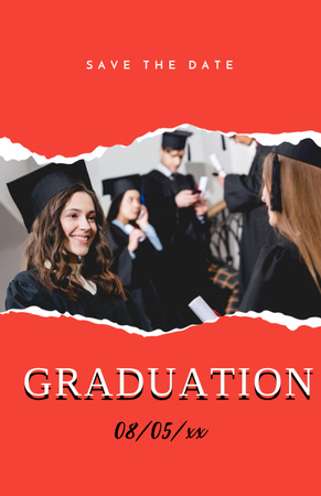 Graduation Announcement With Happy Cheerful Students Invitation 5.5x8.5in Design Template