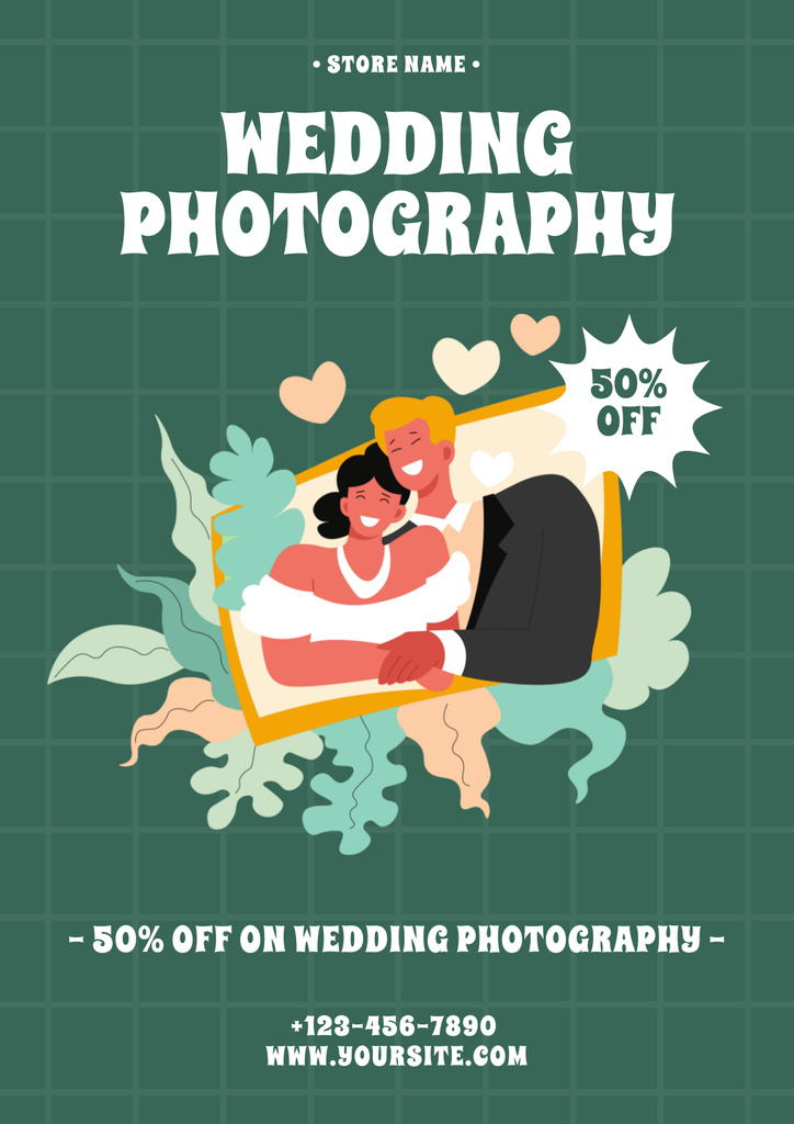 Discount on Wedding Photo Services Poster Design Template
