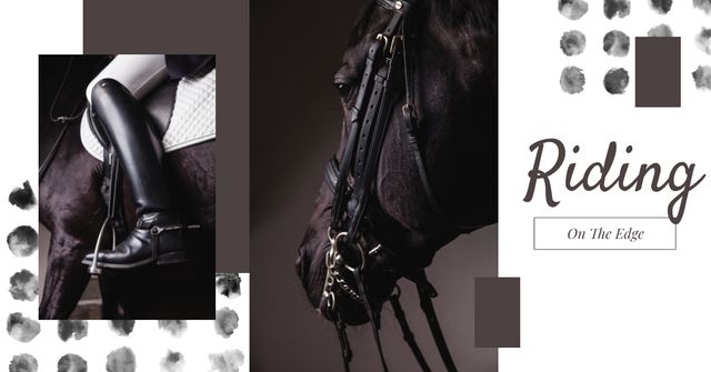 Designvorlage Horse Rider in Saddle in Black and White für Facebook AD