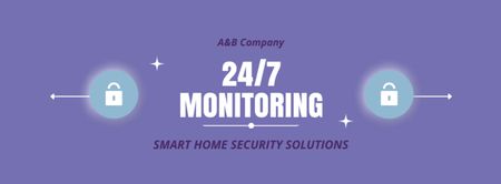 Plantilla de diseño de Promoción de soluciones de seguridad para el hogar inteligente en Purple Facebook cover 