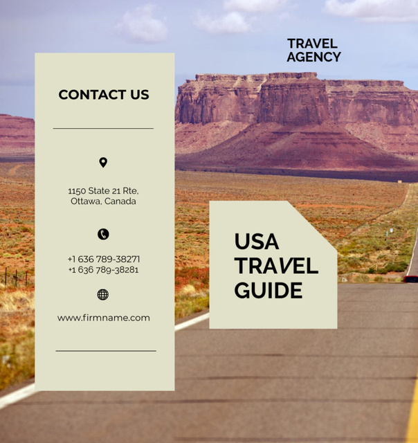 Travel Tour Offer to USA with Highway and Mountains Brochure Din Large Bi-fold Design Template