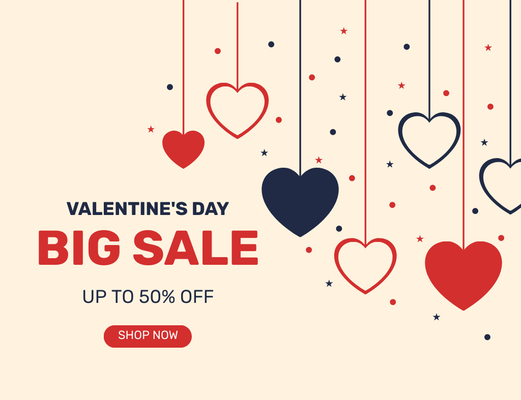 Template di design Valentine's Day Big Sale Announcement with Bright Colorful Hearts Thank You Card 5.5x4in Horizontal