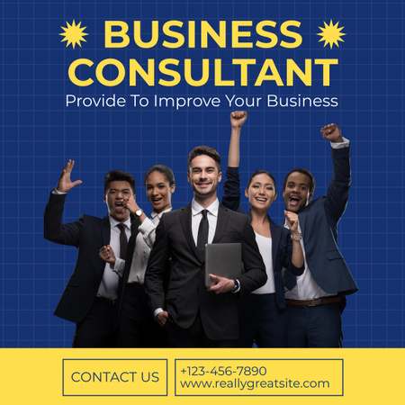 Business Consulting Services with Team of Coworkers LinkedIn post Design Template